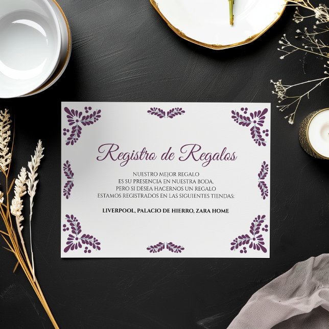 Tarjeta De Recepción Talavera Purple Floral Minimalist Spanish Wedding (Talavera Purple Floral Minimalist Spanish Wedding Enclosure Card)