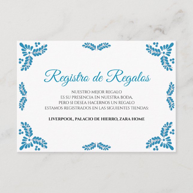 Tarjeta De Recepción Talavera Turquoise Minimalist Spanish Wedding (Anverso)