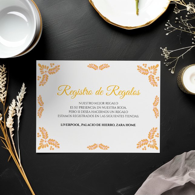Tarjeta De Recepción Talavera Yellow Floral Minimalist Spanish Wedding (Talavera Yellow Floral Minimalist Spanish Wedding Enclosure Card)