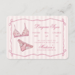 Tarjeta De Recepción Tamaños de lencería rosa pastel para ducha con laz