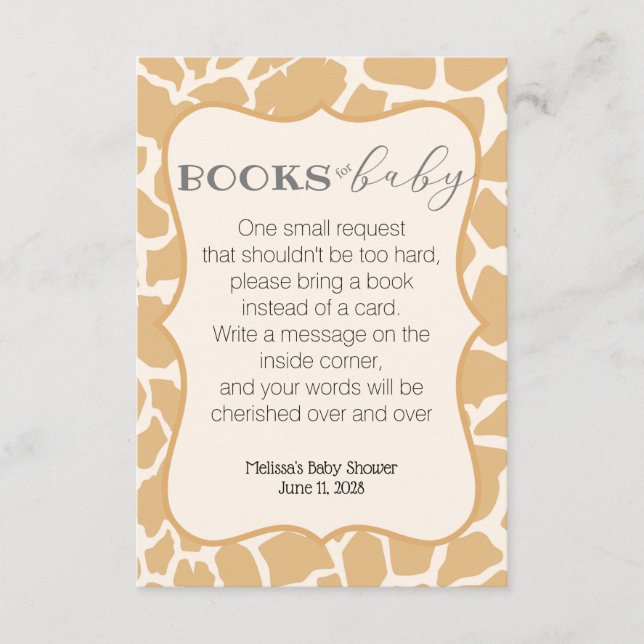 Tarjeta De Recepción Tan Baby Boy Giraffe Libros para Bebé (Anverso)