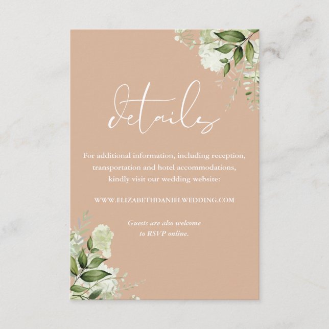 Tarjeta De Recepción Tan Greenery Floral Boda Detalles (Anverso)