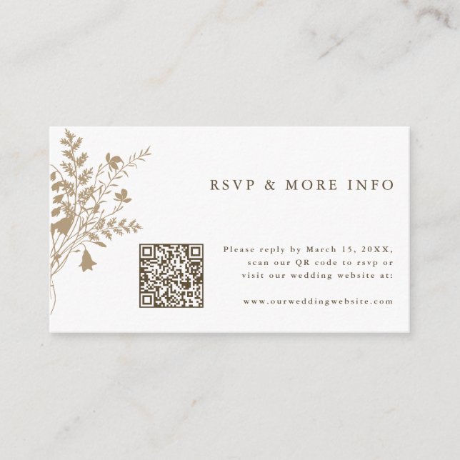 Tarjeta De Recepción Tan y White Wildflower Wedding RSVP (Anverso)