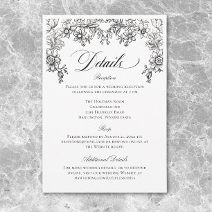 Tarjeta De Recepción Tapiz Floral Vintage en Blanco y Negro para Boda