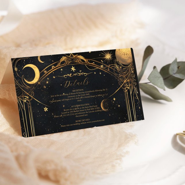 Tarjeta De Recepción Tarot Boda celeste Sun Moon Stars Gold (Subido por el creador)