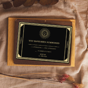 Tarjeta De Recepción Tarot RSVP Elegante Oro Negro Vintage Luna de sol