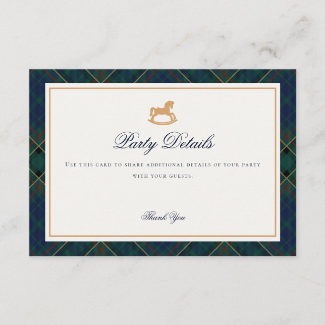 Tarjeta De Recepción Tartan Plaid Rocking Horse Details Insert Card (Anverso)