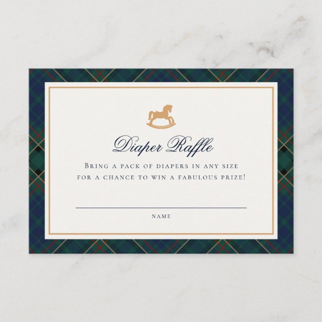Tarjeta De Recepción Tartan Plaid Rocking Horse Diaper Raffle Card (Anverso)