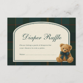 Tarjeta De Recepción Tartan Teddy Bear Baby Shower Diaper Raffle