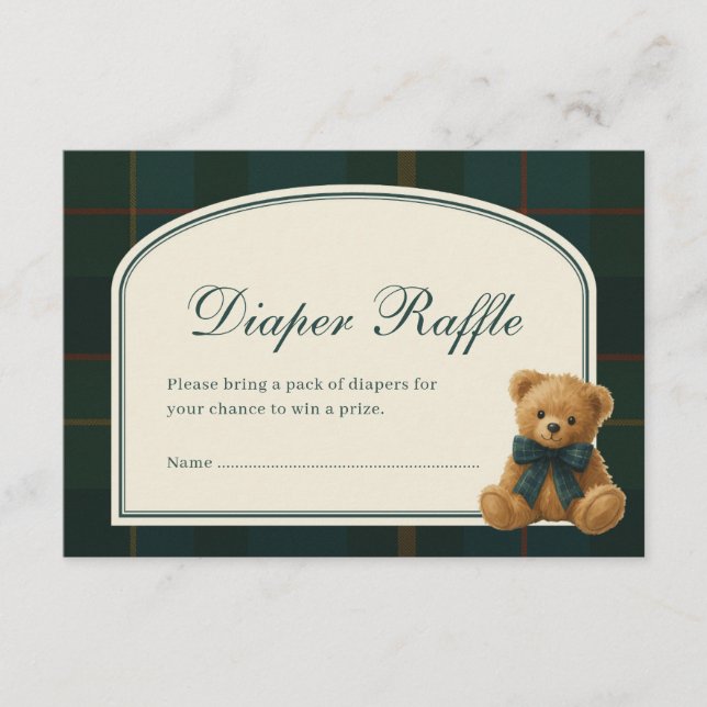 Tarjeta De Recepción Tartan Teddy Bear Baby Shower Diaper Raffle (Anverso)