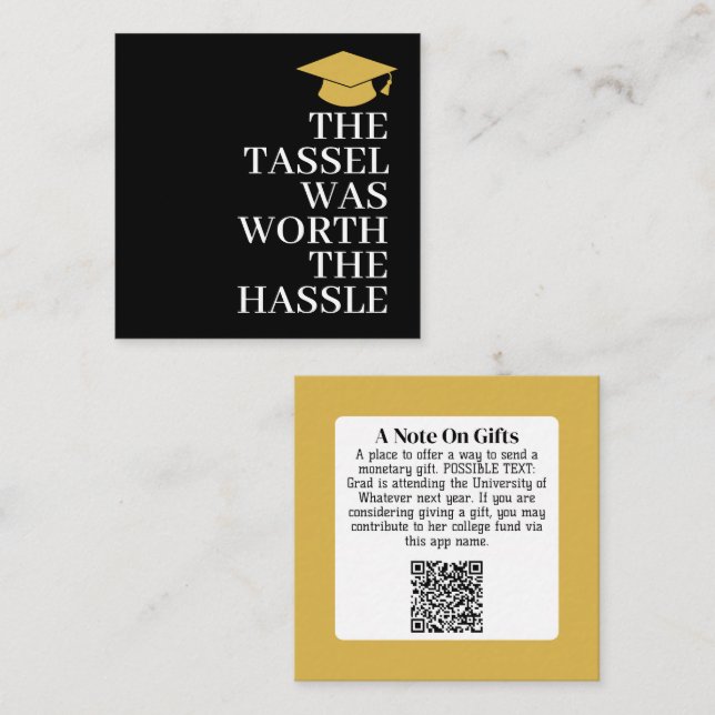 Tarjeta De Recepción Tassel valía la pena el 'Hassle' - Grad Gift QR Co (Anverso / Reverso)