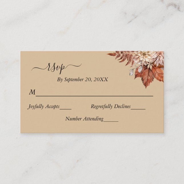 Tarjeta De Recepción Taupe Beige Terracotta Floral Boho Wedding RSVP (Anverso)