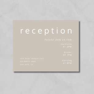 Tarjeta De Recepción Taupe Beige Typografía Elegante Acogida De Boda