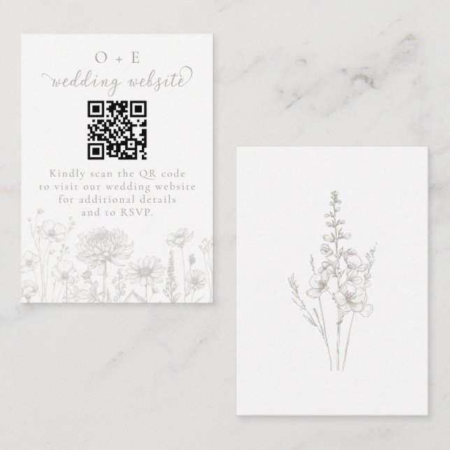 Tarjeta De Recepción Taupe Botanical Minimal Wedding Website QR Code (Anverso / Reverso)