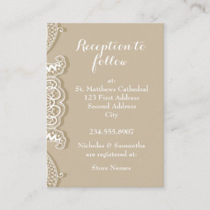 Tarjeta De Recepción Taupe de encaje blanco clásico