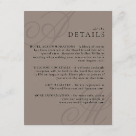 Tarjeta De Recepción Taupe Modern Edge Elegant Monograma Detalles