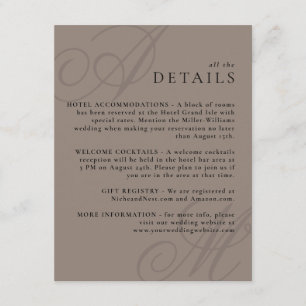Tarjeta De Recepción Taupe Modern Edge Elegant Monograma Detalles