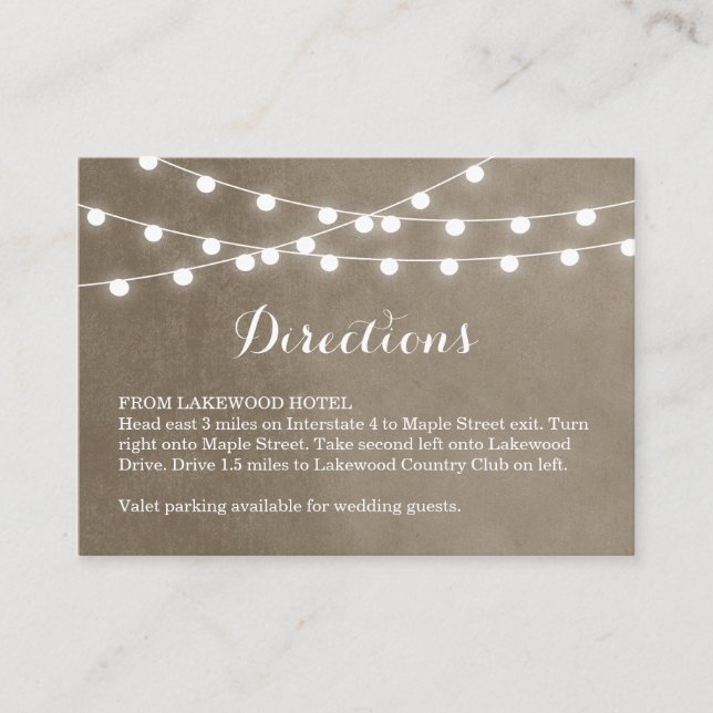 Tarjeta De Recepción Taupe String Luces Bodas Direcciones Insertar (Anverso)