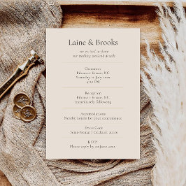 Tarjeta De Recepción Taupe Wedding Details Card | Minimal Elegant Info 