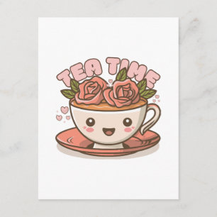 Tarjeta De Recepción Té de Rosa Tiempo de Té Kawaii