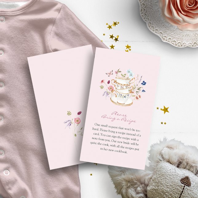 Tarjeta De Recepción Té floral rosado (Pink Floral Tea Cup Party Bring A Recipe Enclosure Card by Painted Paperie
)