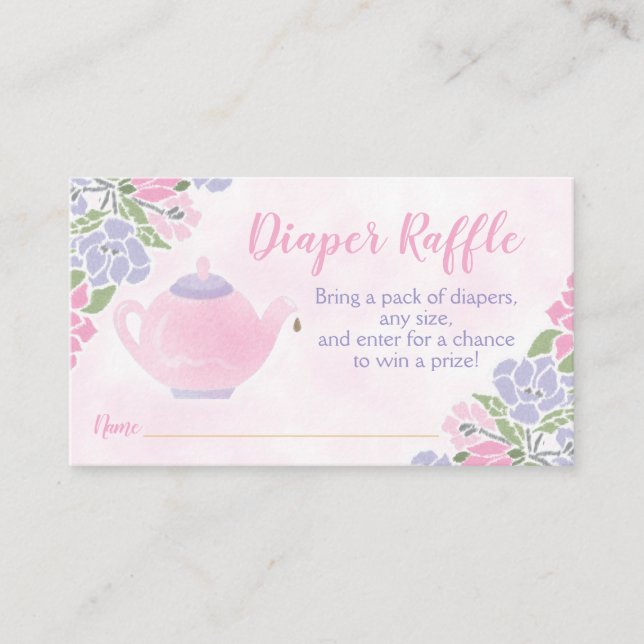 Tarjeta De Recepción Tea Fiesta Baby Shower Diaper Raffle Ticket (Anverso)