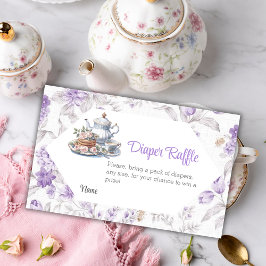 Tarjeta De Recepción Tea Fiesta Lavender Floral Baby Shower Diaper Game
