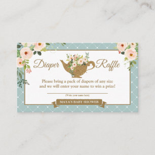 Tarjeta De Recepción Tea Fiesta Turquoise Floral Diaper Raffle Ticket