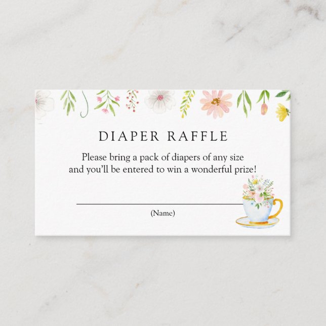 Tarjeta De Recepción Tea Time Whimsical Wildflower Diaper Raffle (Anverso)