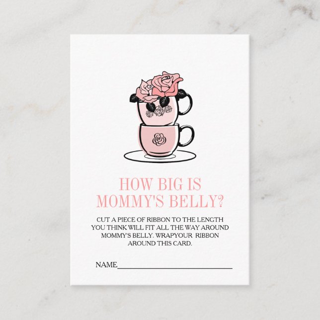 Tarjeta De Recepción Teacup & Flowers Baby Shower Mommy's Belly Game (Anverso)