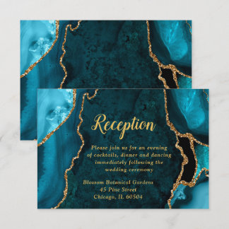 Tarjeta De Recepción Teal and Gold Agate Wedding Reception