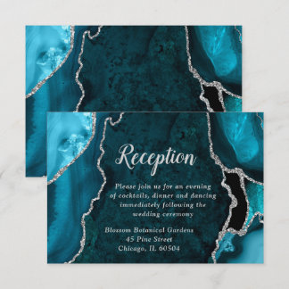Tarjeta De Recepción Teal and Silver Agate Wedding Reception
