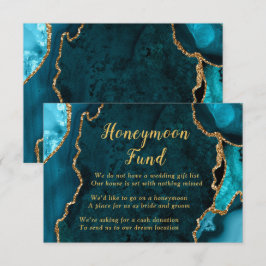 Tarjeta De Recepción Teal Blue and Gold Agate Honeymoon Fund