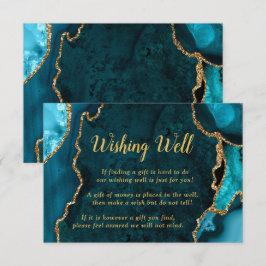 Tarjeta De Recepción Teal Blue and Gold Agate Wedding Wishing Well