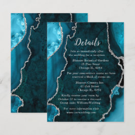 Tarjeta De Recepción Teal Blue and Silver Agate Wedding Details
