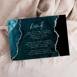 Tarjeta De Recepción Teal Blue Silver Agate Script Wedding Details