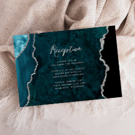 Tarjeta De Recepción Teal Blue Silver Agate Script Wedding Reception