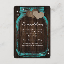 Tarjeta De Recepción Teal Mason Jar Wood Wedding Accommodation Card