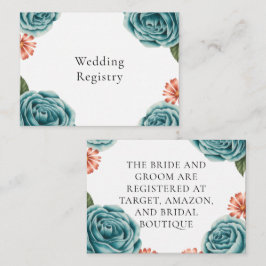 Tarjeta De Recepción Teal Rose & Orange Daisy Wedding Registry
