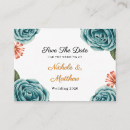 Tarjeta De Recepción Teal Rose & Orange Daisy  Wedding Save The Date