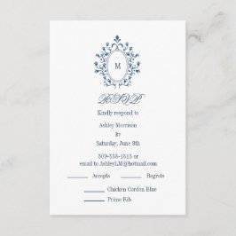 Tarjeta De Recepción teal RSVP card Monogram With 2 Entree Choice