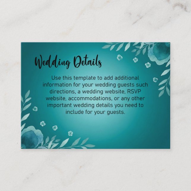 Tarjeta De Recepción Teal Whisper Blooms Wedding (Anverso)