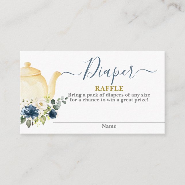 Tarjeta De Recepción Teapot baby ducha boy Diaper Raffle Card (Anverso)