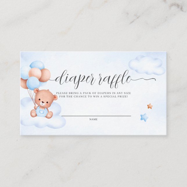Tarjeta De Recepción Teddy Bear acuarela Diaper Raffle (Anverso)
