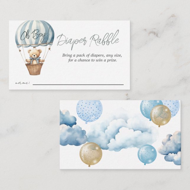 Tarjeta De Recepción Teddy Bear Air Balloon Baby Shower Diaper Raffle (Anverso / Reverso)