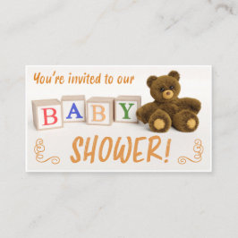 Tarjeta De Recepción Teddy Bear and Blocks Baby Shower