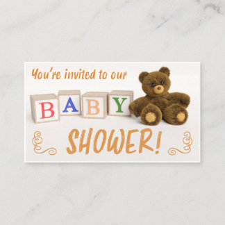 Tarjeta De Recepción Teddy Bear and Blocks Baby Shower