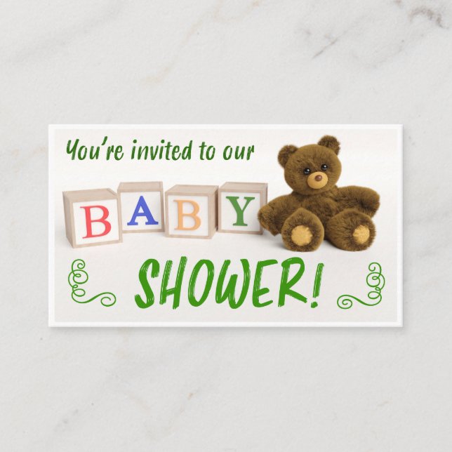 Tarjeta De Recepción Teddy Bear and Blocks Baby Shower (Anverso)