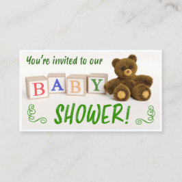 Tarjeta De Recepción Teddy Bear and Blocks Baby Shower
