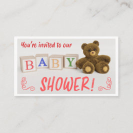 Tarjeta De Recepción Teddy Bear and Blocks Baby Shower